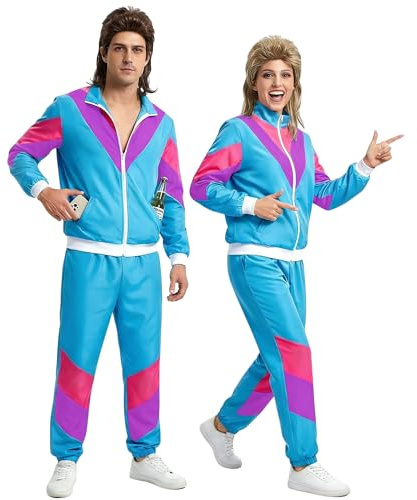 Fairycos Trainingsanzug 80er Jahre Outfit Herren 90er New Kids Kostüm Bad Taste Outfit Damen Partner Kostüme Erwachsene Herren Karneval Faschingskostüme Partnerlook Männer M