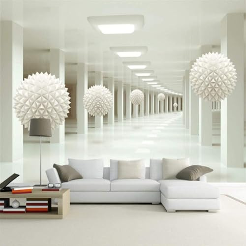Eigenes 4D Wandbild Große Tapete Stereoskopische Abstrakte Kunst Raum Weiße Kugel Modernes Hd Seidenwandbild P Tapeten Wohnkultur Fototapete 3D Effekt Wohnzimmer Schlafzimmer Kinderzimmer-350Cm×256Cm