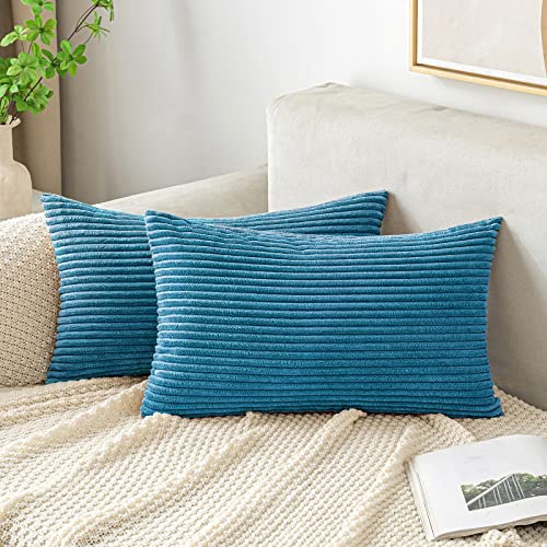 EMEMA Kuddöverdrag för prydnadskuddar, i manchestersammet, dekorativt örngott för soffkuddar, dekorativt och mjukt, för soffa, fåtölj, sovrum och hem, 30 x 50 cm, havsblå