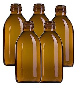 AQUAPURELIFE Set of 5 Amber Glass Bottles 250ml | Airtight Containers for Preserving Liquids