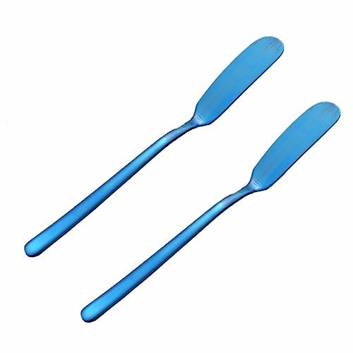 Wambere 2 pieces 16.5 cm × 1.8 cm stainless steel butter knife butter knife with long handle table knife cheese knife set cheese knife breakfast knife butter knife for cheese cakes bread dessert, blue