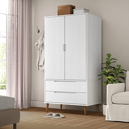 ZEYUAN Kleiderschrank Weiß 90x55x175 cm Massivholz Kiefer, Schlafzimmerschrank, Kleiderschränke, Garderobenschrank, Ordnungssystem Kleiderschrank, Haushaltsschrank - 350523