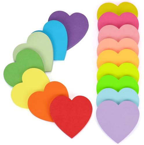 Farbige Haftnotizen, 16 Farben 800 Blatt Herzförmig Selbstklebende Haftnotizzettel, Sticky Notes für Büro Schule Zuhause Memo Notizblöck 70 x 70 mm
