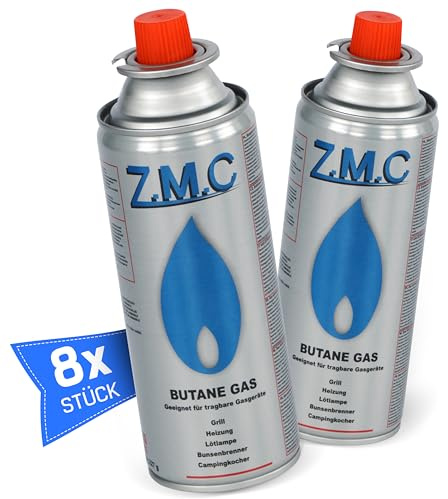 Z.M.C 8X Gaskartuschen 227g Butan Typ MSF-1a | Ventilkartusche mit Bajonettanschluss EN417 | für Campingkocher, Gasheizung, Gasbrenner, Unkrautbrenner & Lötbrenner | Universal