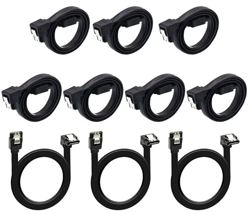 CenryKay SATA Cable III,10 Pack 90 Degree Right Angle Black SATA Cable III 6Gbps Straight HDD SDD Data Cable with Locking Latch 32 Inch