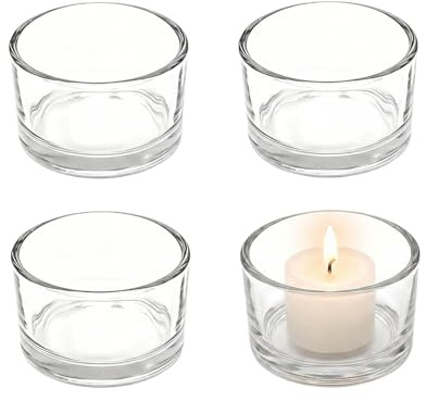 4PCS Glass Tea light Candle Holders Clear Retro Cylinder Votive Mini Candle Holder Christmas Valentines Day Birthday Party for Home Decor Weddings Parties and Table Settings