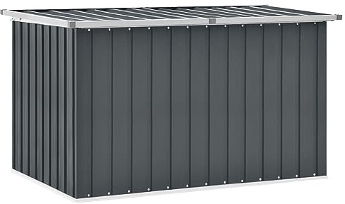 PIXZSSI 149x99x93 cm Grau Gartenbox Verzinkter Stahl Stilvollen Aufbewahrungsbox Dekorieren Innenraum Geräumige Auflagenbox Aufbewahrung von Decken Spielzeug Anderen Gegenständen