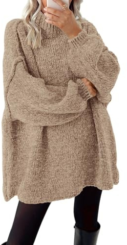 BTFBM Sweaters for Women Fall 2026 Long Sleeve Mock Neck Cable Knit Oversized Sweater Pullover Tops Thick Winter Clothes(Khaki, Large)