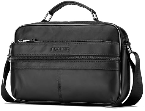 SPAHER Grande Borsello Uomo Tracolla Pelle Borsetta da Uomo Tracolla in Vera Pelle Borsa Multitasche Borselli Borsa a Spalla Crossbody Borse Messenger per Lavoro Viaggi Casua