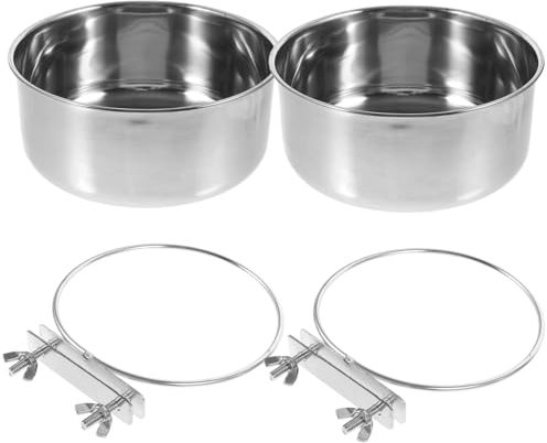 BESPORTBLE 2pcs Feeder Feeding Cup Stainless Steel Bird Cage Feeder Easy to Clean Reusable