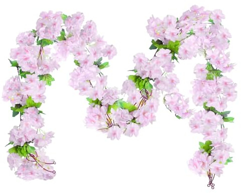 Luabue 4 Piezas 230cm Guirnalda de Flores Artificiales Cerezo Flores Colgantes Rosa Guirnalda Flores Artificiales Decoracion para Balcón Jardín Boda Fiesta (Rosa)