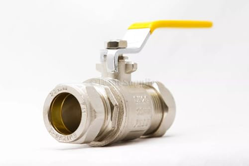 Team Controls Gas Ball Valve Yellow Lever Handle 15mm Compression Full Bore Wras Approved Fitting