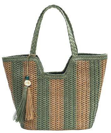 HuiYStar Große Stroh-Strandtasche für Frauen Sommerreise geflochtene Umhängetaschen für Berufung, grün