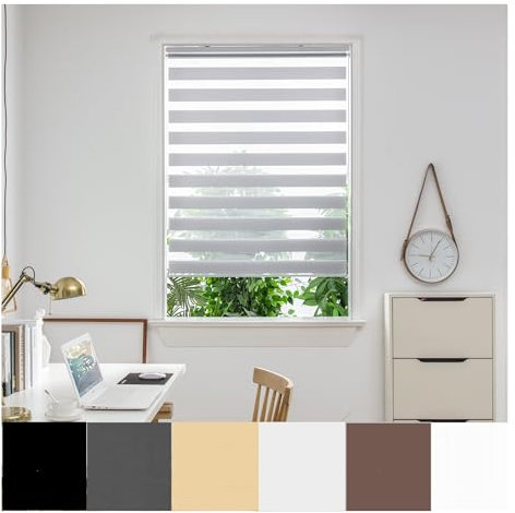 Zebra Day Night Roller Blinds - Made to Measure Day and Night Roller Window Blind with Light Filtering Privacy - Easy Fit Roller Blind by Aprica (Colour Light Grey - Width 170cm Max - Drop 160cm)