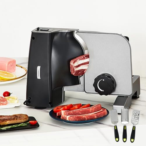 WOTZOV Cortadora de Alimentos eléctrica de Acero Inoxidable para fiambres, cortadora de Verduras, cortadora de Carne de Grosor Ajustable de 1 a 15 mm, cortadora de Carne para Carne, Verd