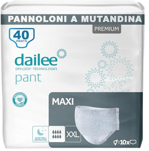 Dailee Pants Maxi XXL - 40x Pannoloni per Anziani a Mutandina - 4 Confezioni da 10 Pannoloni per Anziani Notte Super Assorbenti - Pants Incontinenza Donna e Uomo - Formato Scorta