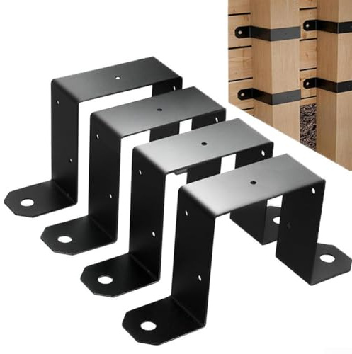 4Pcs Square Tube Strap Clamp, 4 X 4 Square Pipe Clamp, U-Shaped Pipe Clamp Bracket, Deck Fence Post Tie Bracket for Balcony Railing, Stairs Railing