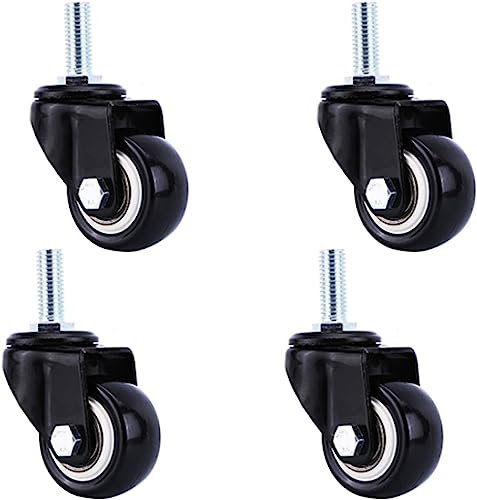 GXXINGIN Lenkrollen, 40-mm-Möbellenkrollen, Rollen mit Gewindeschaft, Hochleistungs-Polyurethanräder, Industrierollen, Ersatzrad (Schwarz, M8)