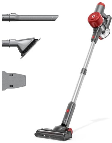 Vozascly L6 Aspiradora Inalámbrica, Cepillo Eléctrico 4 en 1 Potente, Aspiradora Vertical Anti-Enredos 15Kpa, Ligera y Versátil para Alfombras, Suelos, Cabellos