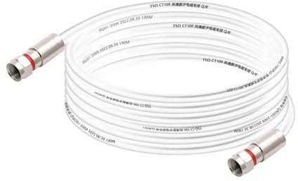 ROBAUN Cavo coassiale DH RG6 in rame pieno schermato doppio connettore maschio F Audio Video TV Cavo digitale Antenna Internet(White,2.9M)
