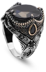 Jewellery Pit - Osmanischer Vintage-Onyx-Ring für Männer – handgefertigtes Edelstein-Siegel aus 925er Sterlingsilber – individuell gravierter Verlobungsring – Herren-Silberring (63)