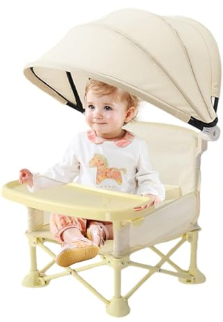 Campingstuhl Faltbar Kinder, Faltbar Babystuhl Sitzerhöhung Mit Abnehmbarem Tablett Und Sonnenschirm, Tragbarer Hochstuhl Baby, Sitzerhöhung For Babystuhl, Kinder Klappstuhl Für Camping Strands