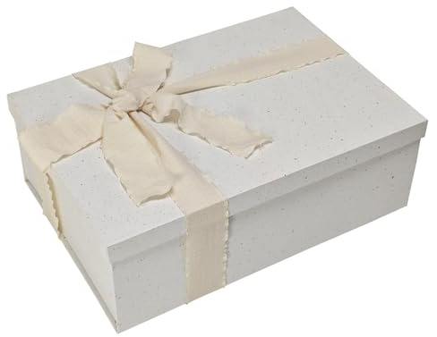 Tekhoho Off-White Geschenkbox 32x22x11cm, Große Premium Rechteckige Geschenkbox mit Deckel für Geschenke, Weihnachts-, Hochzeits- und Geburtstagsverpackung