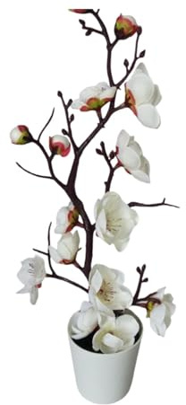 Vase Artificiel avec Fleurs Décoratives, Plante Simulée en Pot, Fleur Sèche sans Entretien, Ornement Floral du Composition, Décoration de Table Élégante, Stylée Matériau Soyeux à Décoration, Blanc