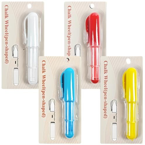 Generic 4 Pack Tailor Chalk Pencils for Fabric Painting, Pen Style Sewing Markers, Colors Include White, Red, Blue, Yellow, Tips Replaceable for Quilting and Crafting Projects