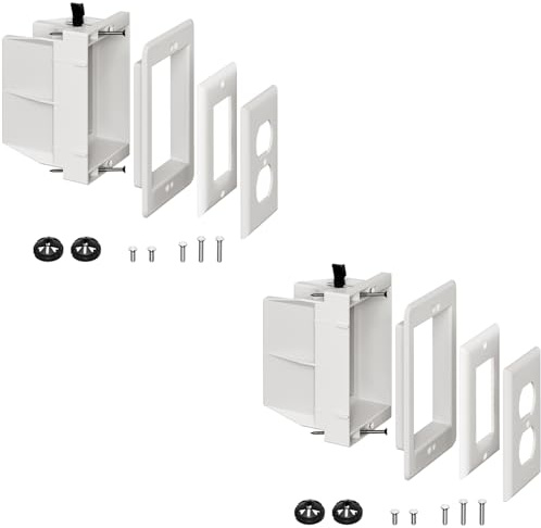 DVFR1W-1 Recessed Outlet Box, 2Pcs Recessed Electrical Box for Wall Mount TV, Outlet Mounting Box for New Construction&Retrofit Projects, Wall Outlet Box with Duplex & Decorator Style Covers,1-Gang