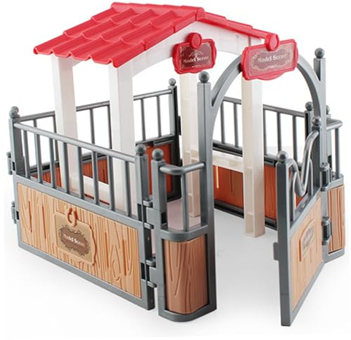 AZIDWERYQ Horse Stable Playset Pavilion 7.3x5.5x6.3'' Plastic Horse Barn Playset Pavilion Imaginary & Creative Educational Toys Accessories for Lovers Toys