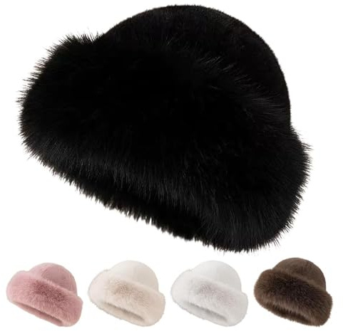 Dam vinter fuskpäls hinkhatt, 2026 ny varm plysch fluffig lurvig mink hattar tjock fiskarhatt för flickor kvinnor, Svart, one size