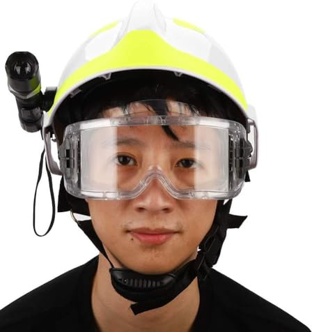 CHICIRIS Elmetto Protettivo per Vigili del Fuoco Casco di Sicurezza Anti-impatto per Salvataggio con Lampada Frontale e Occhiali di Protezione per Emergenza, Cappello Costruzione in Plastica PC per