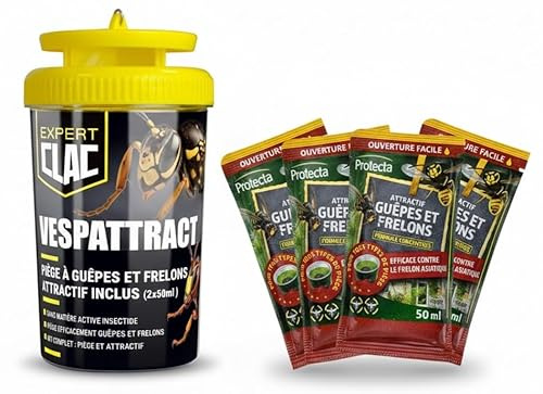 CLAC Piège à Guêpes & Frelon Asiatique – Kit Complet avec 4 Attractifs 50ML – sans Insecticide – Action Durable Extérieur & Balcon