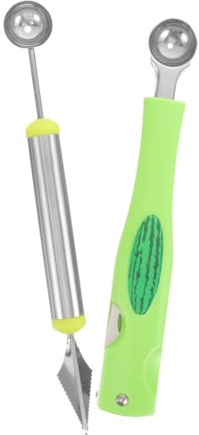 JOINPAYA Set 2 Pezzi Scavino per Melone in Acciaio Inossidabile e Plastica Design Tre, Utensile Multifunzione per Creare Dessert Decorativi, Facile da Conservare, per Ristorante