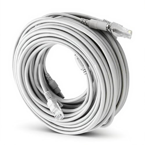 ASHATA RJ45+DC-Ethernet CCTV Kabel, 5,5 x 2,5 mm DC Strom Stecker auf Buchse Anschlusskabel,10/100 Mbps Videoüberwachung CCTV Cat 5 Verlängerung Kabel für IP-Kamera/NVR-System (20M)