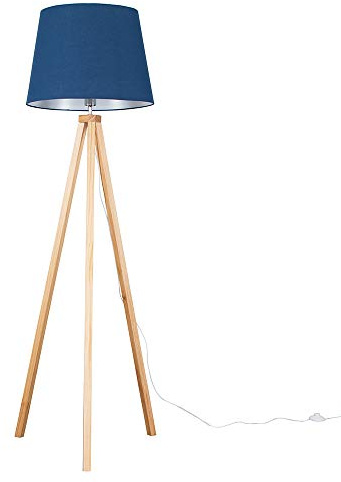 MiniSun | Modern Light Wood Tripod Design Floor Lamp with a Navy Tapered Shade | Floor Lamps & Torchieres, Home Décor & Improvement Essential | Includes Bulb [3000K Warm White]