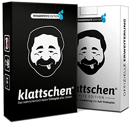 DENKRIESEN - klattschen® Doppelpack | Trinkspiel Kartenspiel | White & Classic Edition | Partyspiel für Erwachsene | 2–10 Spieler | Lustiges Saufspiel zum vorglühen | Wasserfeste Karten | Geschenk