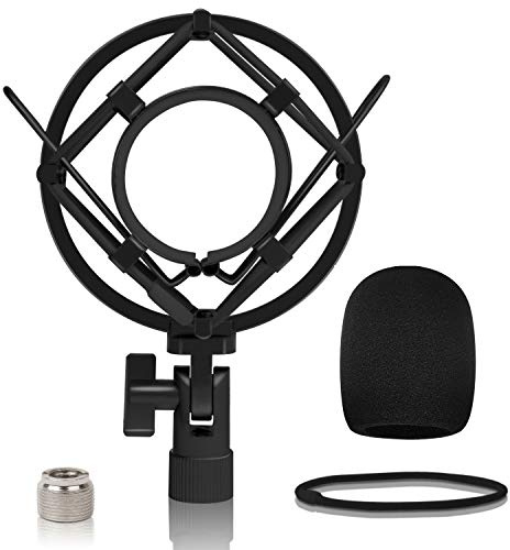 Microphone Shock Mount Mic Holder, Mic Clip Holder Mount with Foam Windscreen for AT2020/AT2020USB+/ AT2020USBi/AT2035/AT2050