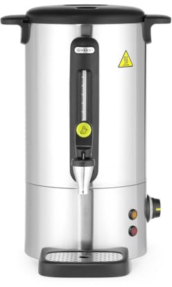 HENDI Heißgetränkespender, UNIQ, für Glühwein und Wasser, tropffreier Zapfhahn, Wasserstandsanzeige, Glühweinkocher, Heißgetränkeautomat, 9L, 230V/950W, 307x330x(H)450mm, Edelstahl, PP, Silber