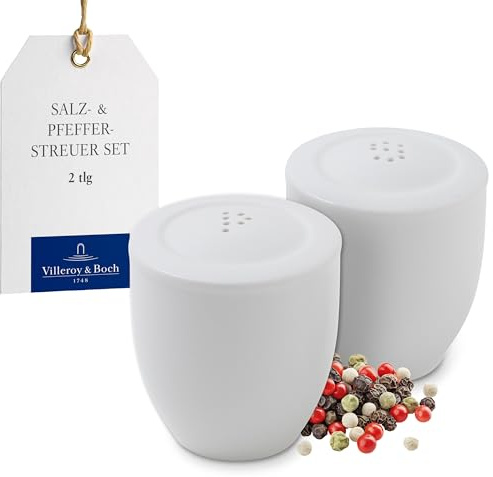 Villeroy und Boch - For Me Set Salz- und Pfefferstreuer, dekorative Gewürzspender aus Premium Porzellan, spülmaschiengeeignet, weiß