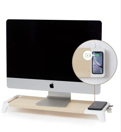 Serena Group Support Moniteur en Bois avec Chargeur sans Fil pour Smartphone Hub Station Eyes8