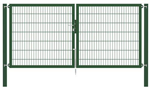 Alberts 649807 Doppeltor Flexo Plus mit Zubehör | verschiedene Breiten und Höhen | Pfostenstärke 100 x 100 mm | grün | Breite 300 cm | Höhe 140 cm