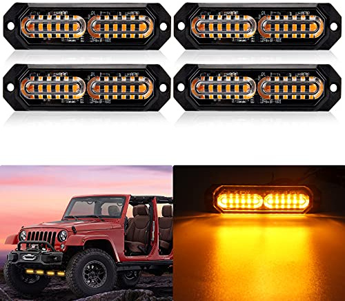 JMEST LEAD 4PCS 12-LEDs lumières stroboscopiques d'urgence, 12V-24V LED stroboscopique Ambre lampes de balise d'avertissement de danger pour Voiture Véhicule Camion Remorque Caravane