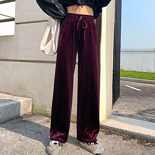 Damen Hose Mit Weitem Bein - Modische Samthose Mit Weitem Bein Damen Herbst/Winter Freizeit Hohe Taille Lila Lange Lockere Gerade Hose Eleganter Outdoor-Sport Kordelzug Einfache Business-Party Retr
