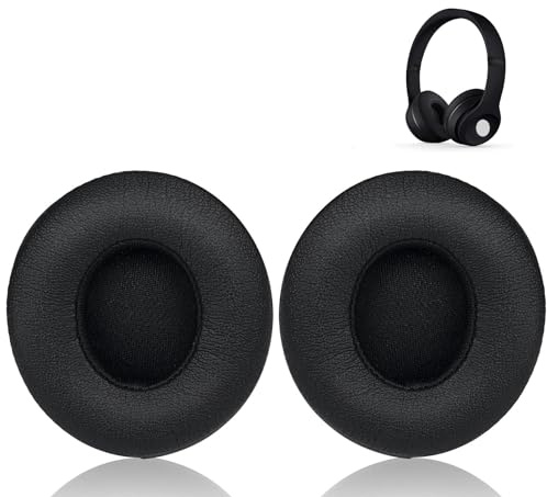 Ersatz Ohrpolster für Beats Solo 2 & Solo 3 Wireless On-Ear Kopfhörer, Premium Proteinleder & Memory Schaum Earpads Set mit Starkem Kleber, Einfache Installation (Schwarz)