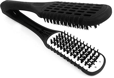 CCbeauty Boar Bristles Clamp Hair Straightener Brush Comb Detangler Double Sided Styling Tool for Straightening - Matte Black