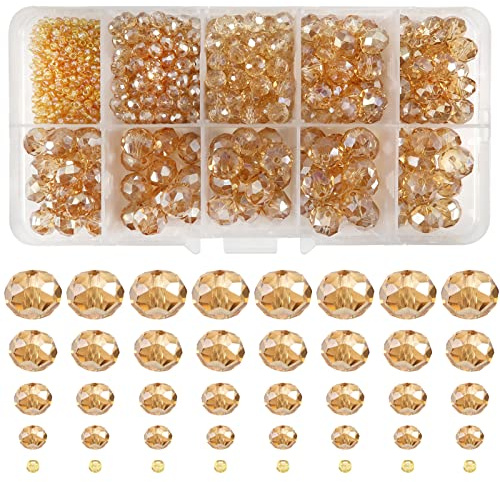 TOAOB 1000 St Kristallglaspärlor 2 mm 4 mm 6 mm 8 mm 10 mm Champagne Fasetterade Glas Pärlor Kristallglaspärlor för Smyckestillverkning Bulk DIY Hantverk till Halsband Örhängen