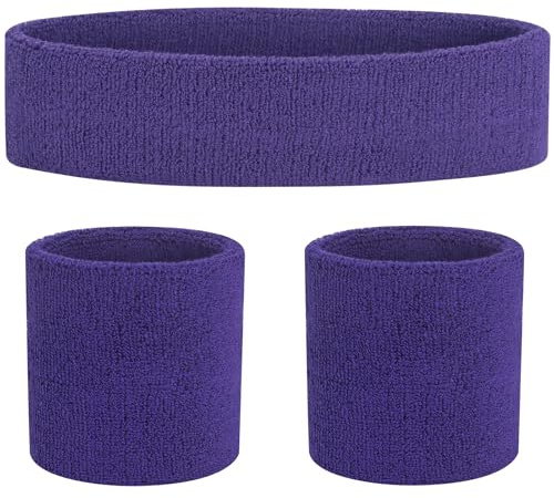 FACATH Conjunto de Banda para el Sudor de Color Morado, Conjunto de muñequeras de Tela de Rizo, Ejercicio atlético, Baloncesto, muñequera, Diademas