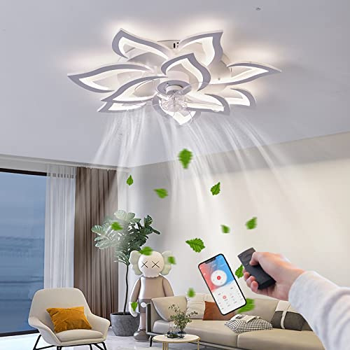 RRBEST LED Deckenventilator Mit Beleuchtung, Dimmbar Deckenleuchte mit Ventilator, Leise Deckenventilator Mit Fernbedienung Und APP Steuerung, Ventilator mit Licht für Schlafzimmer(Weiß 81cm)